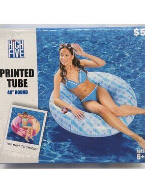 High Five 40" Round Printed Tube For Ages 6+ - Lightweight Pool & Beach Float